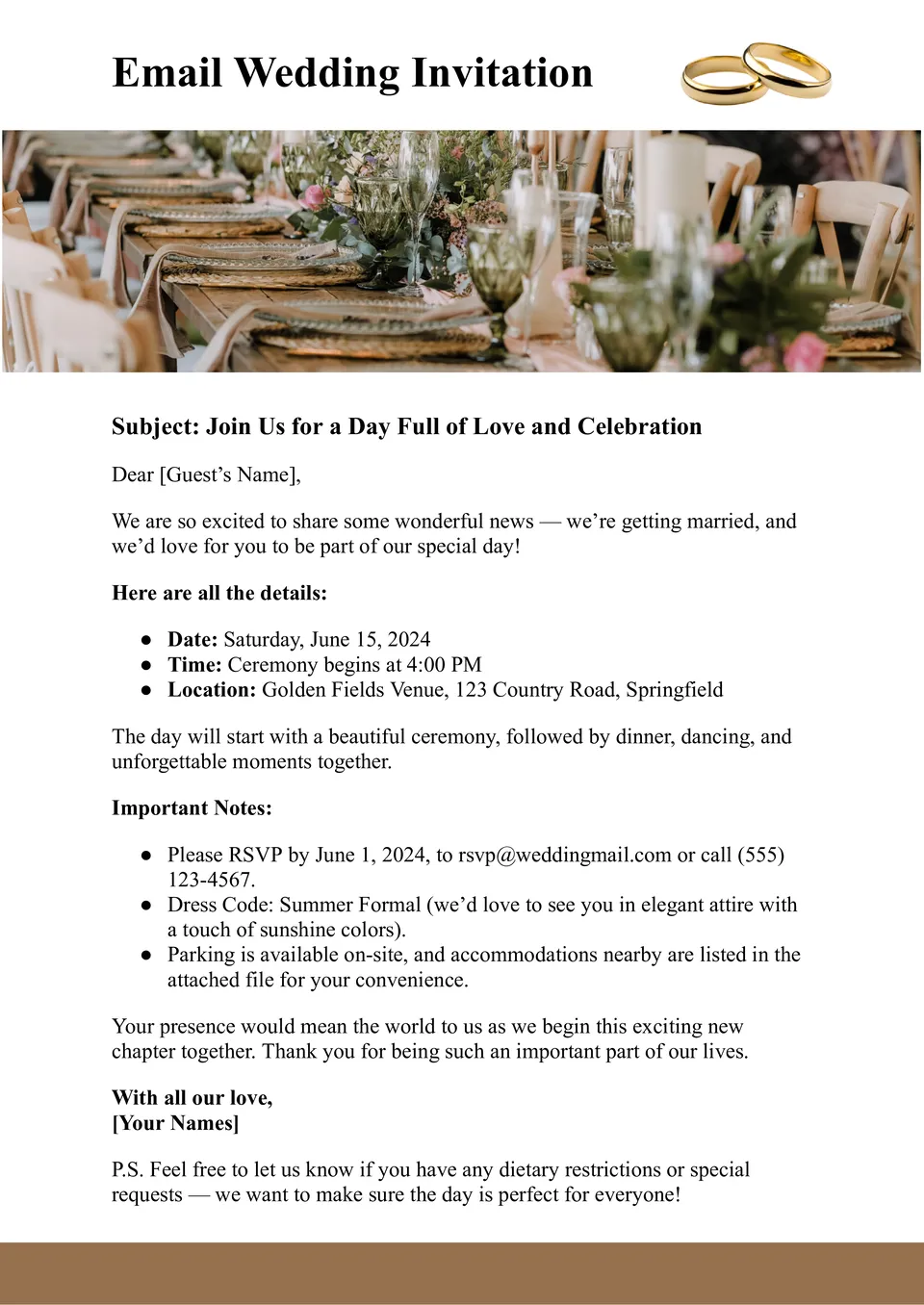 Email Wedding Invitation Template