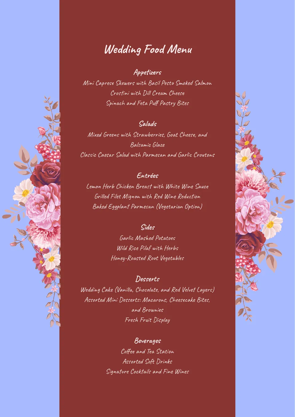 Plantilla de Menú de Comida para Bodas