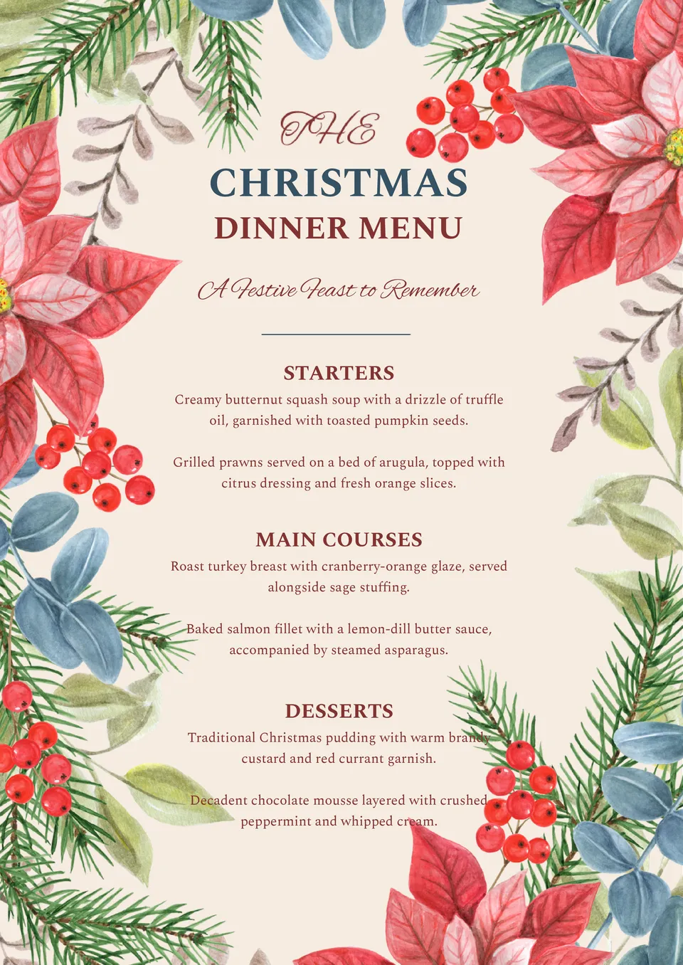 Plantilla de Menú de Cena de Navidad