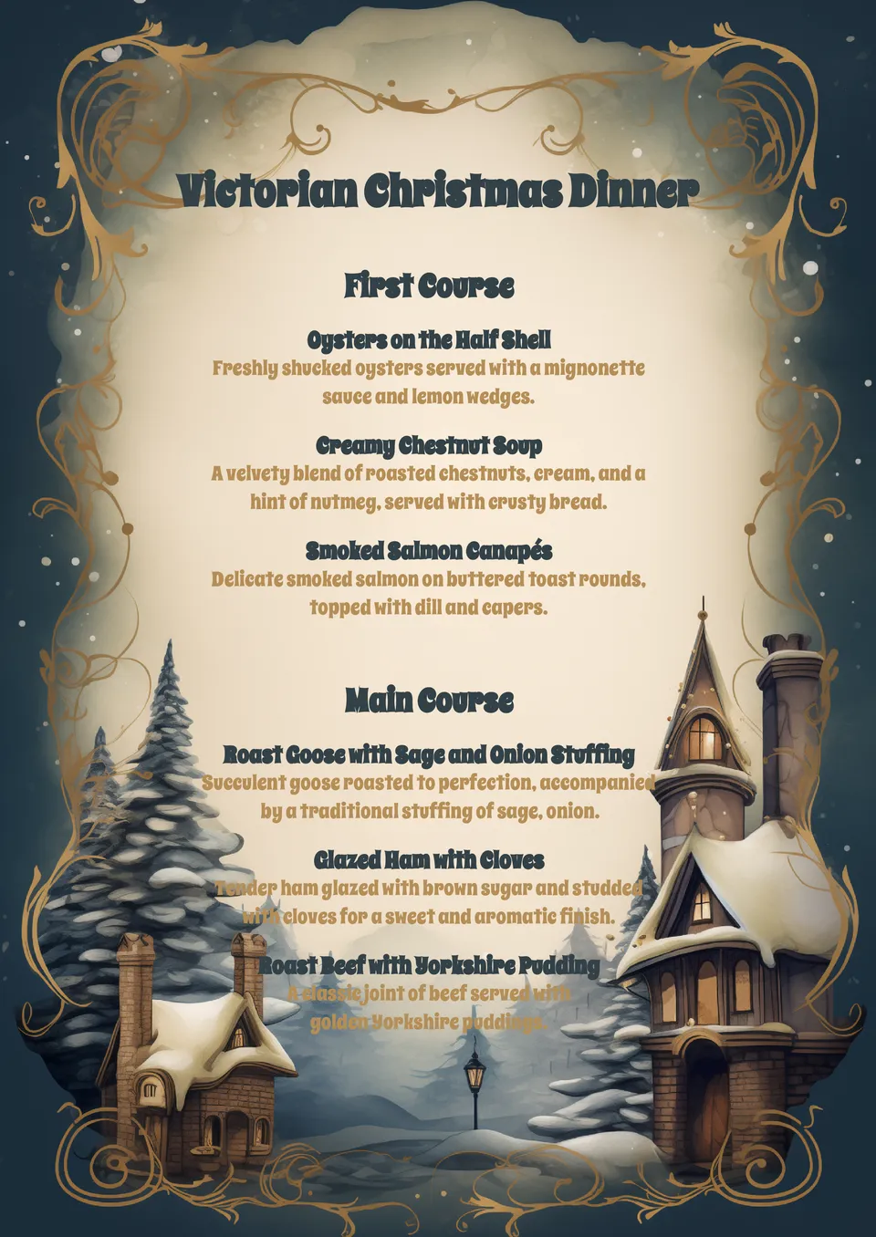 Plantilla de Menú de Cena de Navidad Victoriana