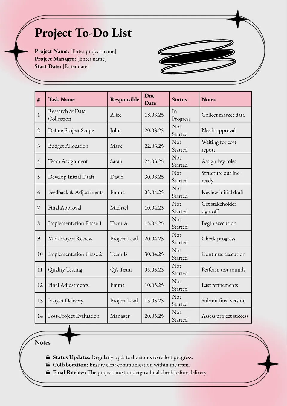 Project To Do List Template